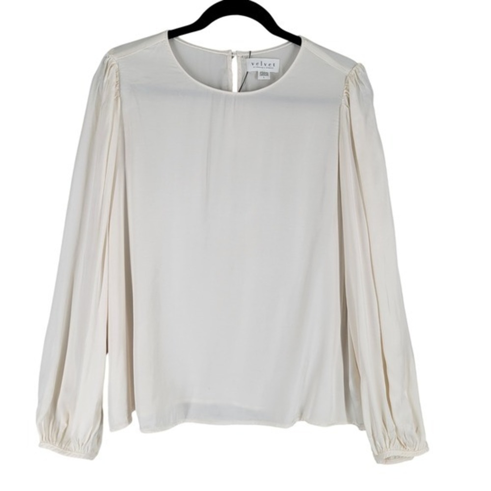 Velvet by Graham & Spencer‎ Cream Satin Blouse Sz Large Leila Minimal Quiet Lux